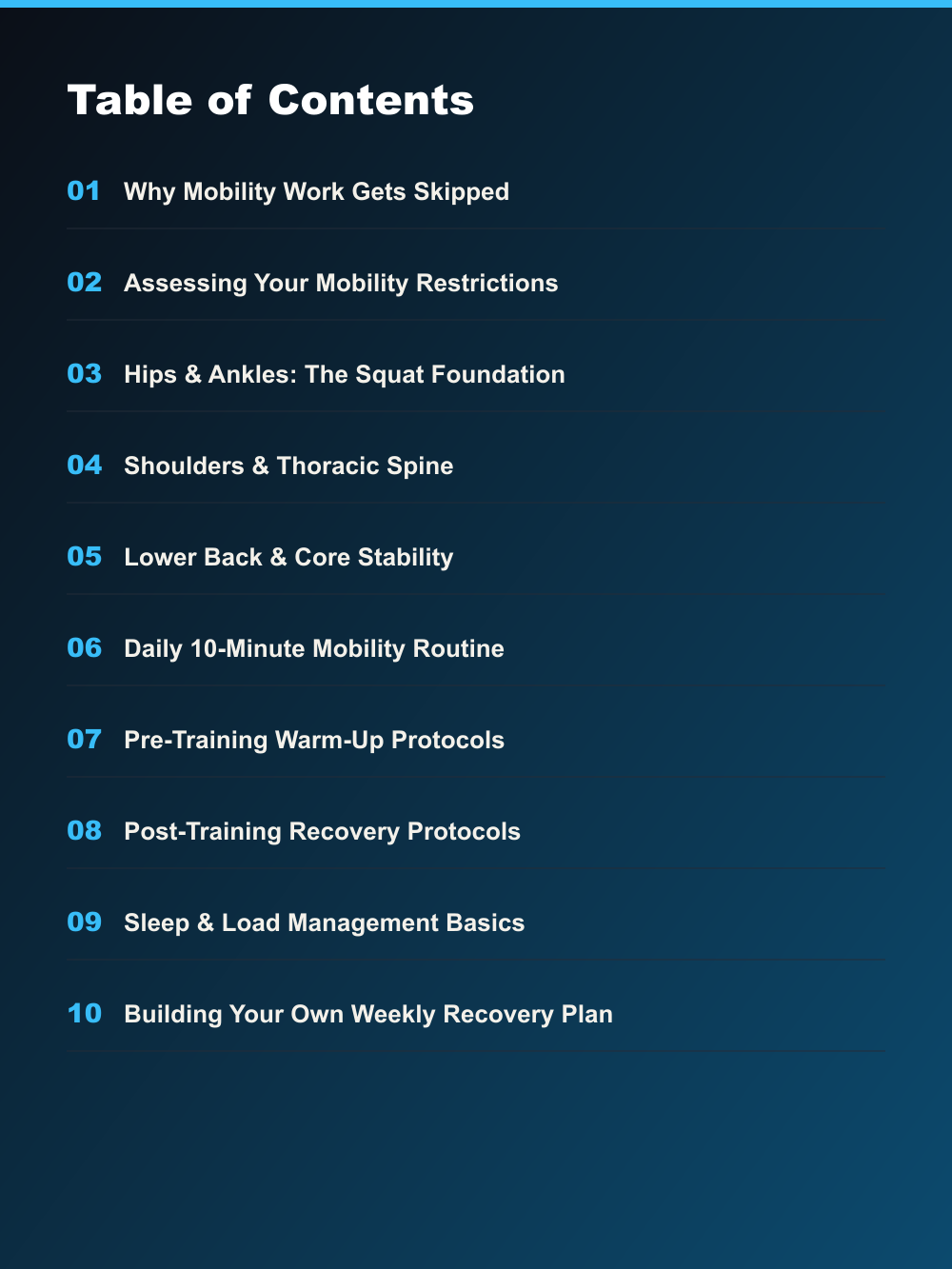 Mobility and Recovery Handbook table of contents preview